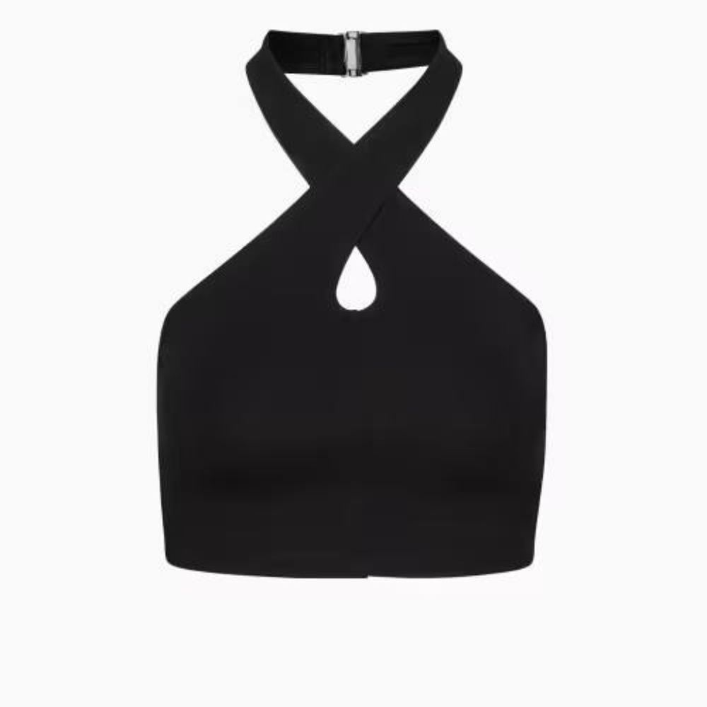 Aritzia Black Halter Crop Top with Twist Neck